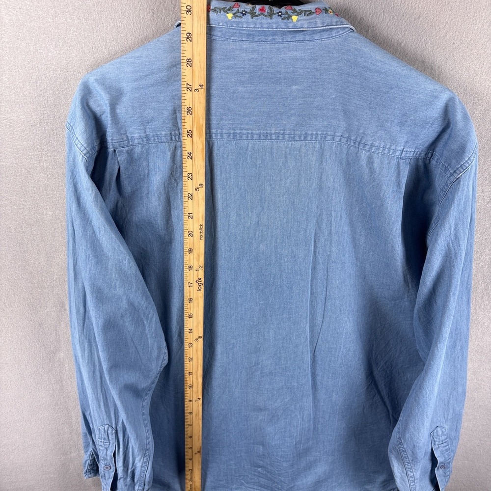 Vintage Northern Treasures Chambray Button Up XL Floral Cottagecore Embroidered - Picture 12 of 14